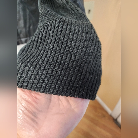 Michael Kors Leather Moto Jacket Womens L Black Knit Wing Collar Biker Coat. - Picture 6 of 9